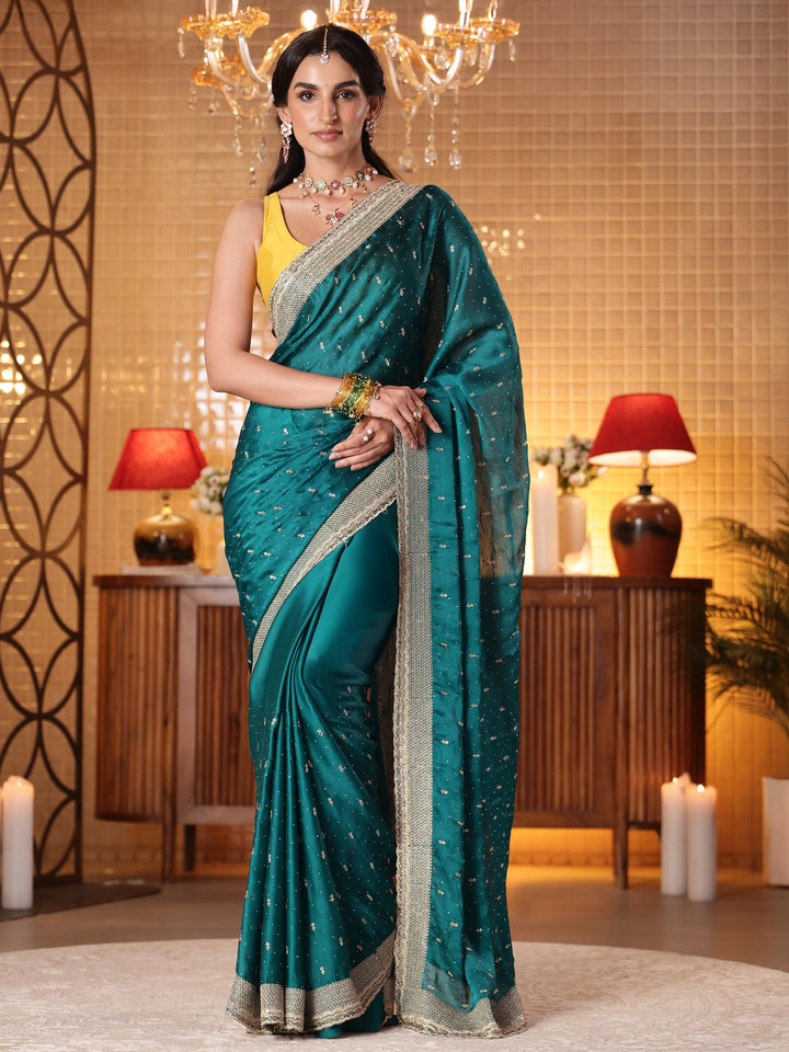 Libas Green Embellished Chiffon Saree