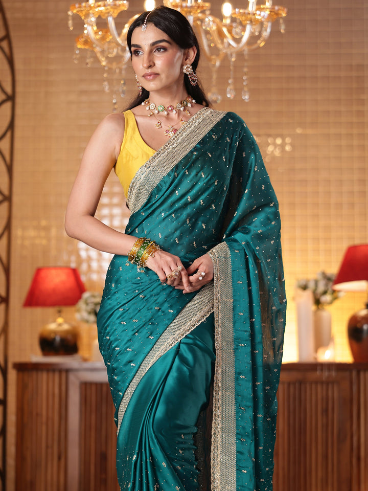 Libas Green Embellished Chiffon Saree