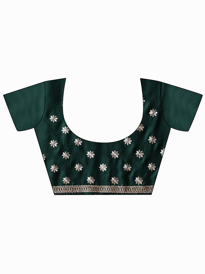 Libas Green Floral Embroidered Satin Saree