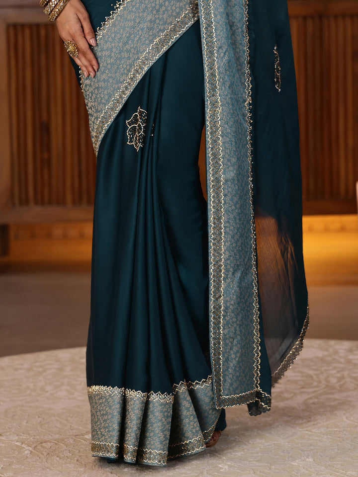 Libas Navy Blue Embellished Chiffon Saree