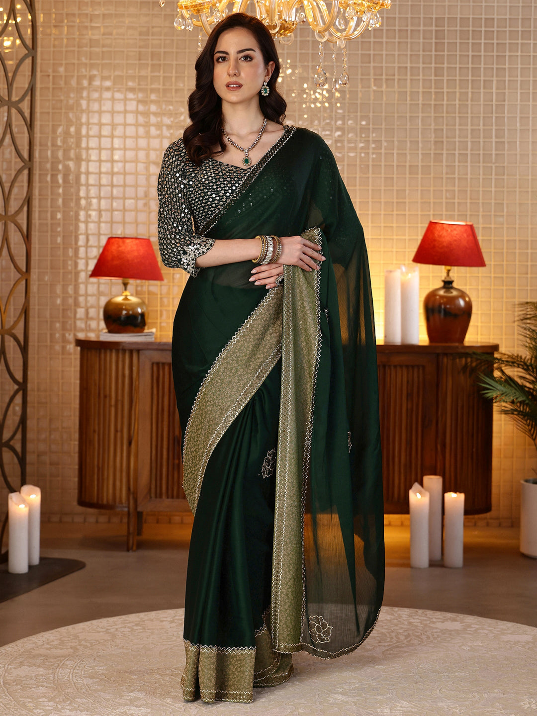 Libas Sacramento Green Embellished Chiffon Saree