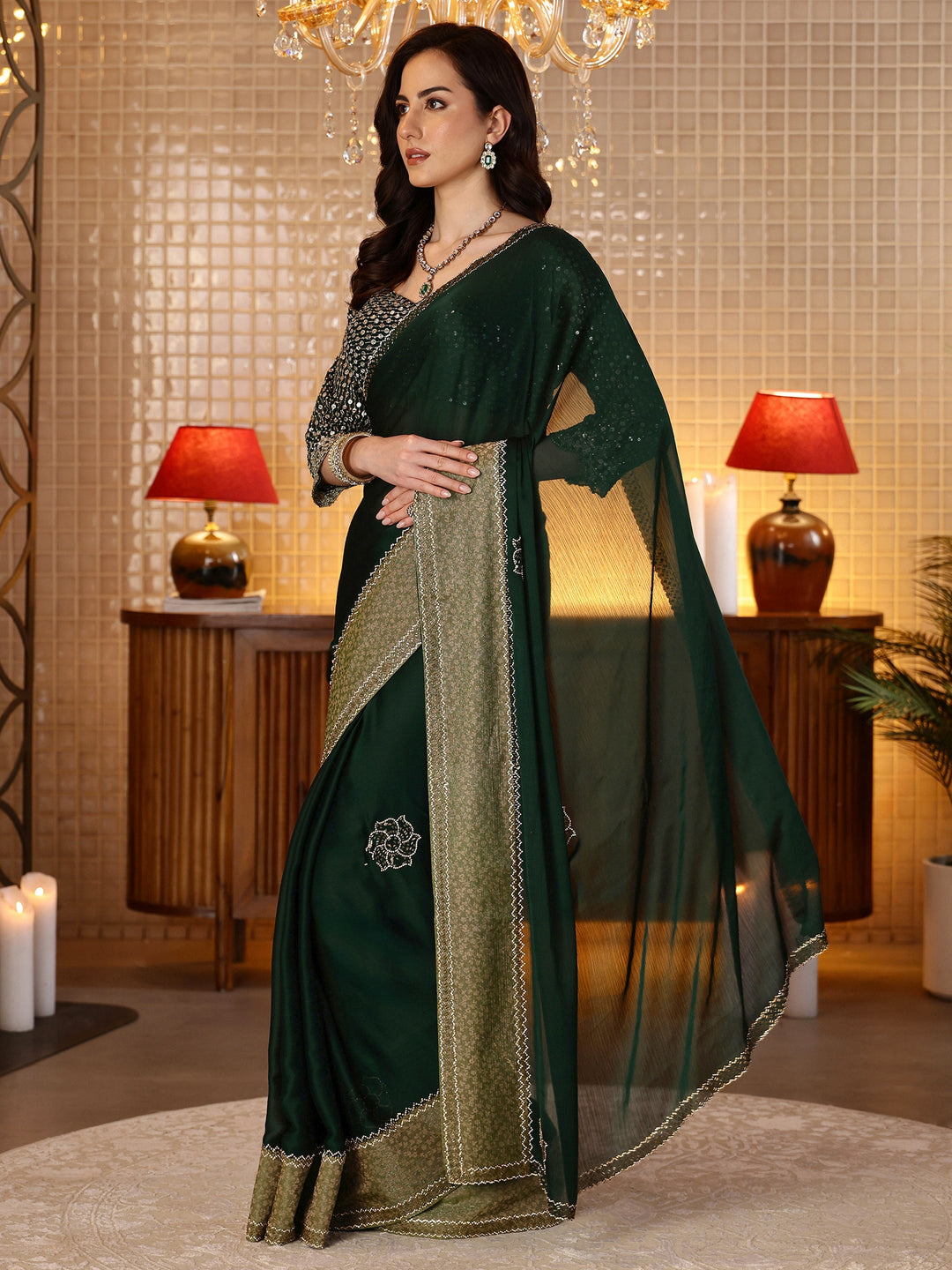 Libas Sacramento Green Embellished Chiffon Saree