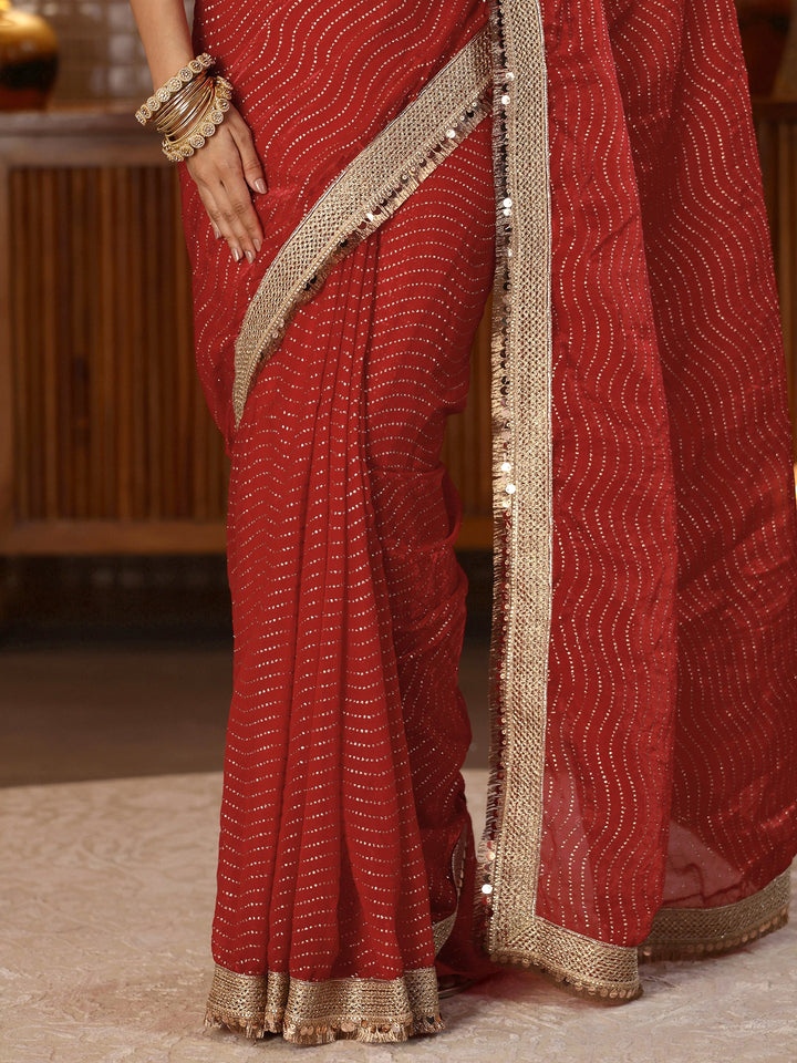 Libas Vermilion Red Leheriya Embellished Tissue Saree