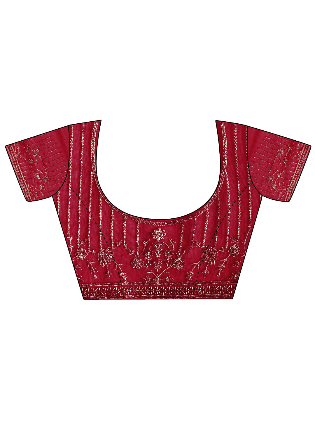 Libas Red Floral Embroidered Chiffon Saree