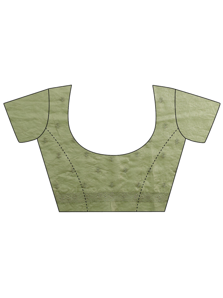 Pista Green Floral Embroidered Tissue Saree
