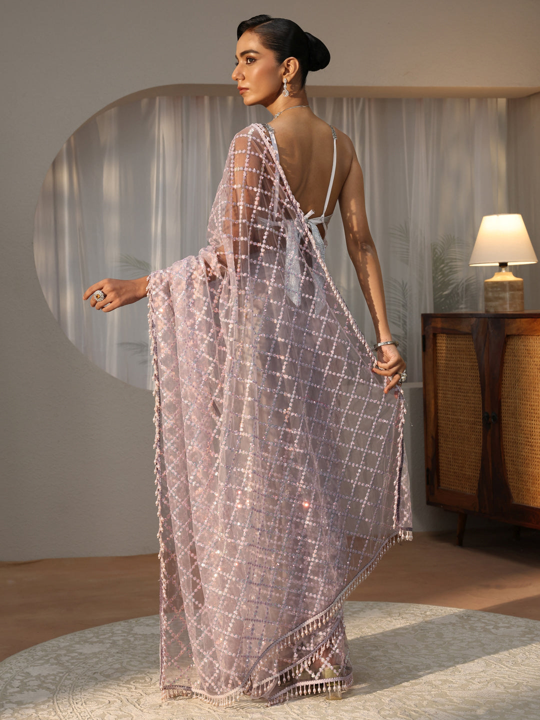Libas Art Lavender Embellished Net Saree