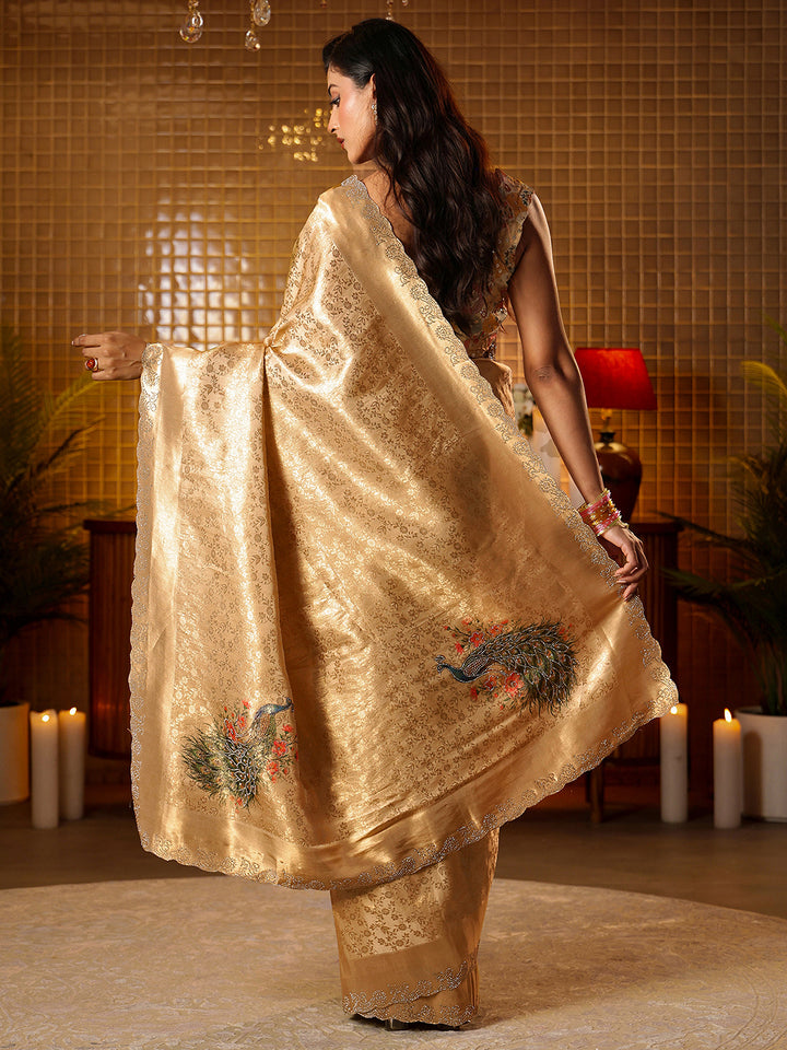 Libas Art Gold Floral Woven Design Silk Blend Saree