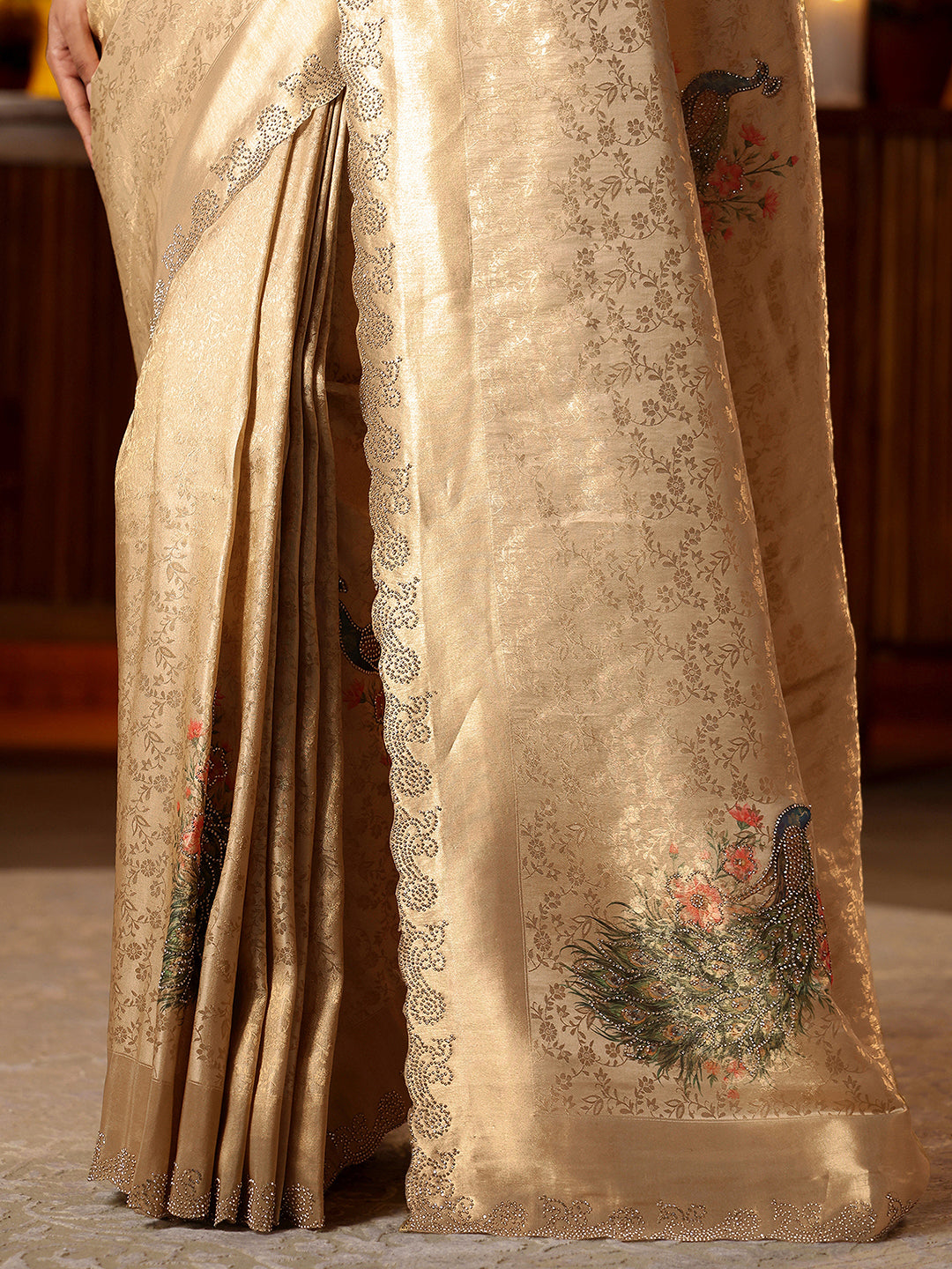 Libas Art Gold Floral Woven Design Silk Blend Saree