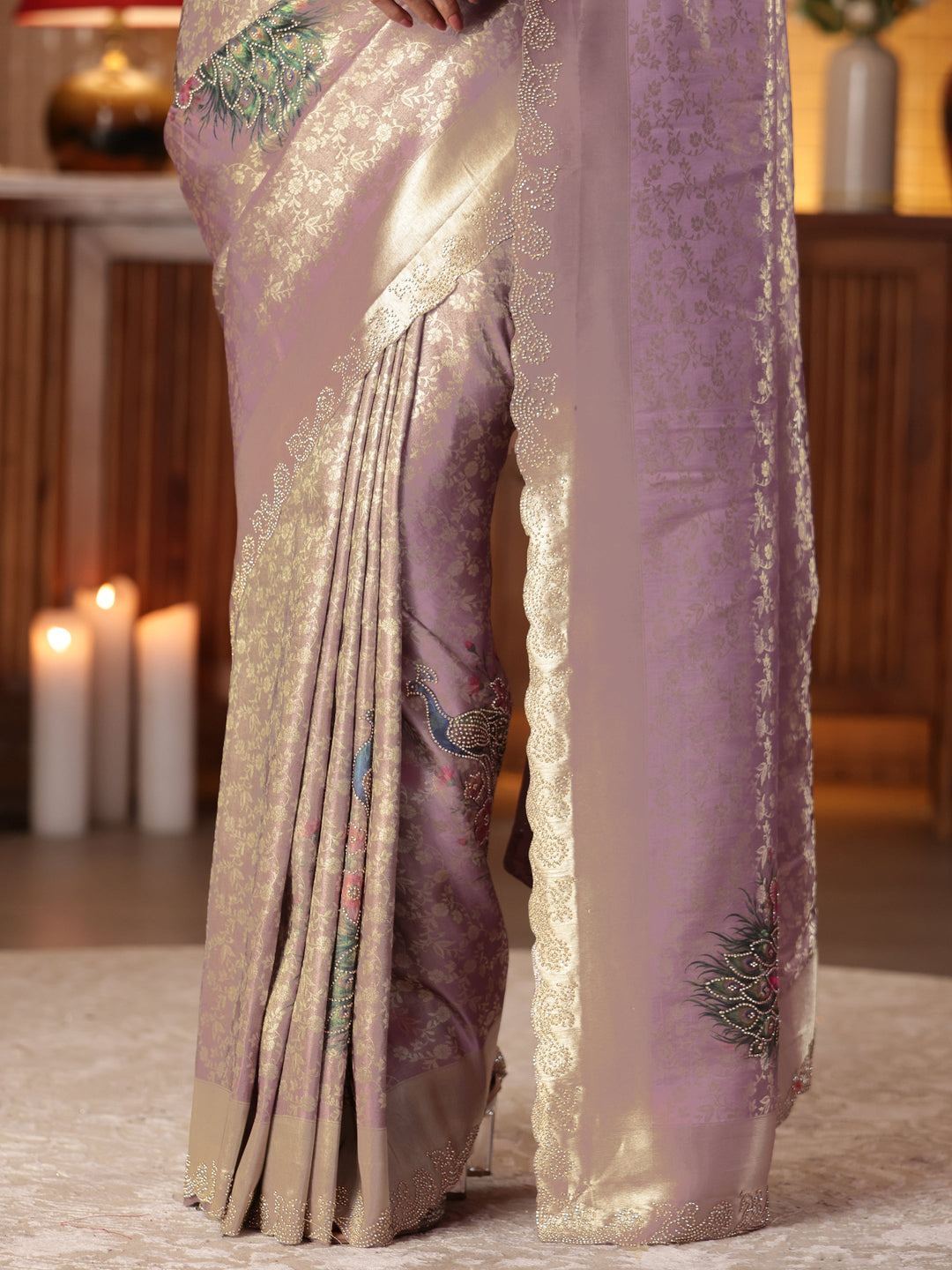 Libas Art Lavender Floral Woven Design Silk Blend Saree