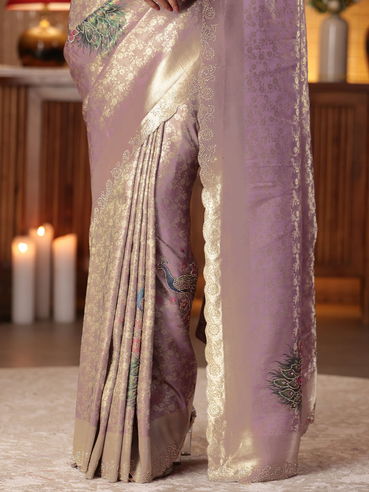 Libas Art Lavender Floral Woven Design Silk Blend Saree
