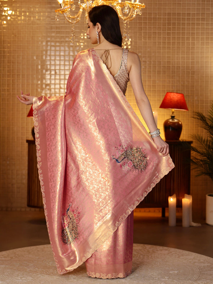 Libas Art Peach Woven Design Silk Blend Saree