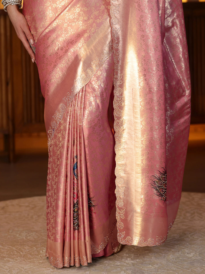 Libas Art Peach Woven Design Silk Blend Saree