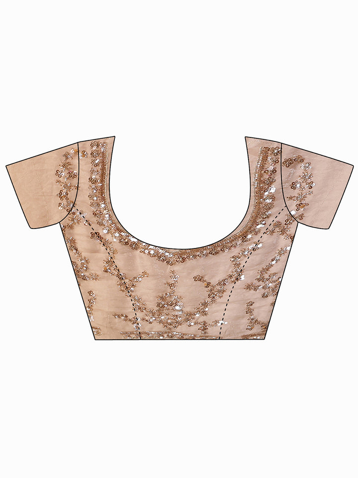 Libas Art Beige Floral Embellished Tissue Saree