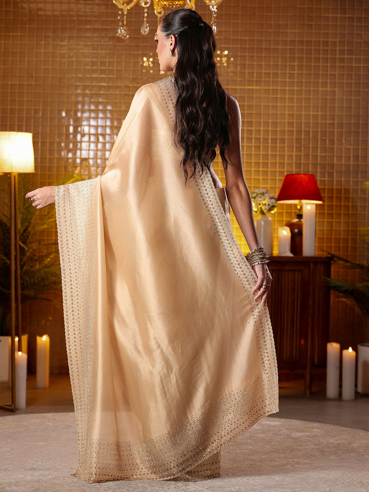 Libas Art Beige Solid Tissue Saree