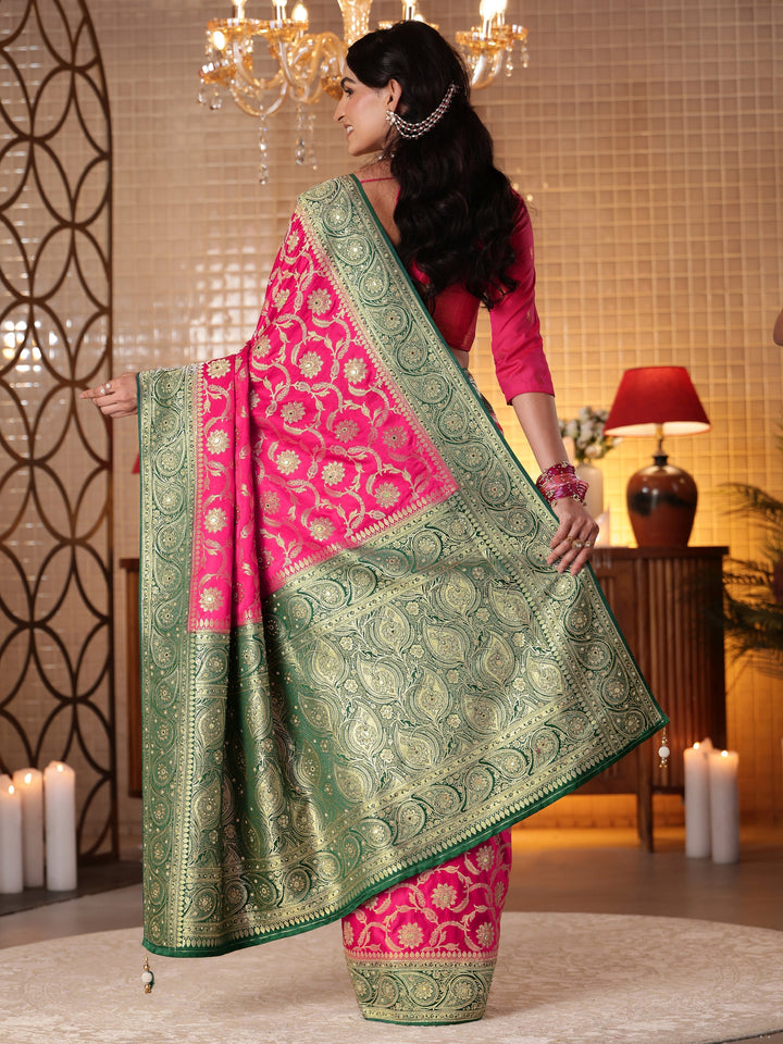 Pink Floral Woven Design Silk Blend Saree