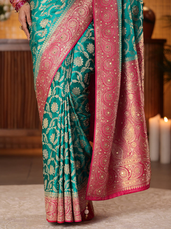 Libas Art Blue Floral Woven Design Silk Blend Saree