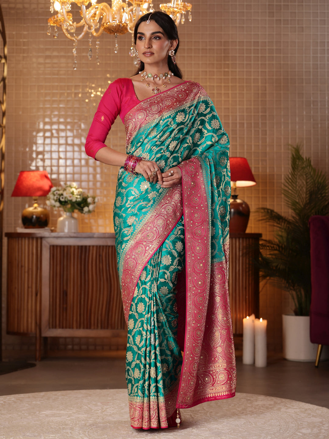 Libas Art Blue Floral Woven Design Silk Blend Saree