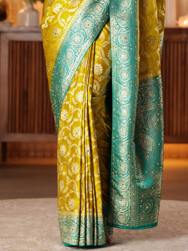 Libas Art Mustard Floral Woven Design Silk Blend Saree