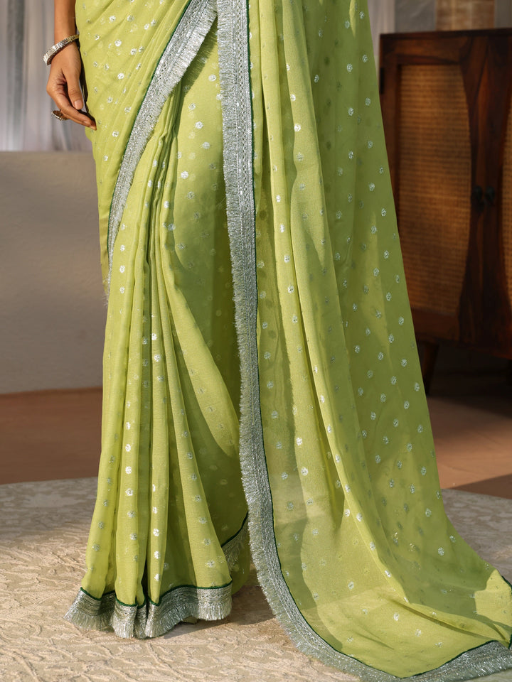 Lime Green Woven Design Tissue Saree