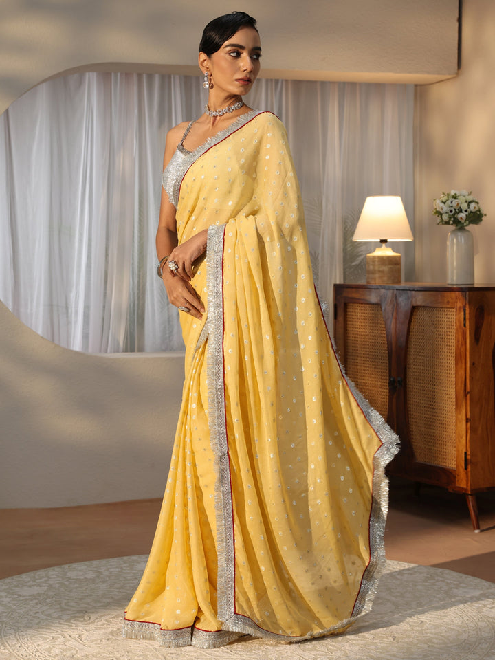 Yellow Woven Design Tissue Saree