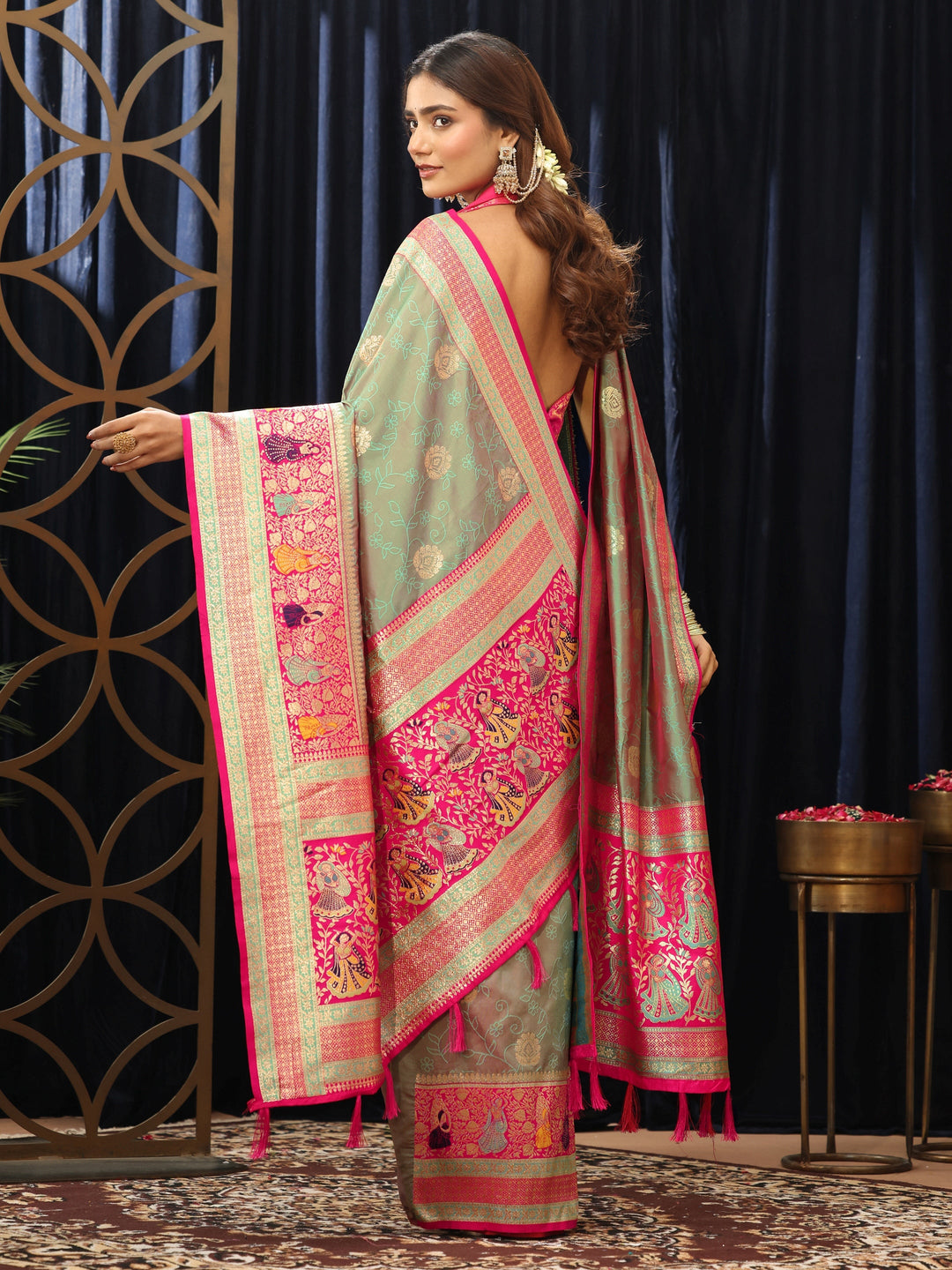 Libas Grey Baluchari Silk Blend Saree with Dupatta