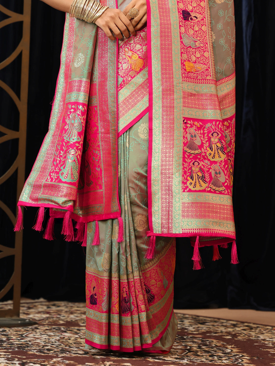 Libas Grey Baluchari Silk Blend Saree with Dupatta