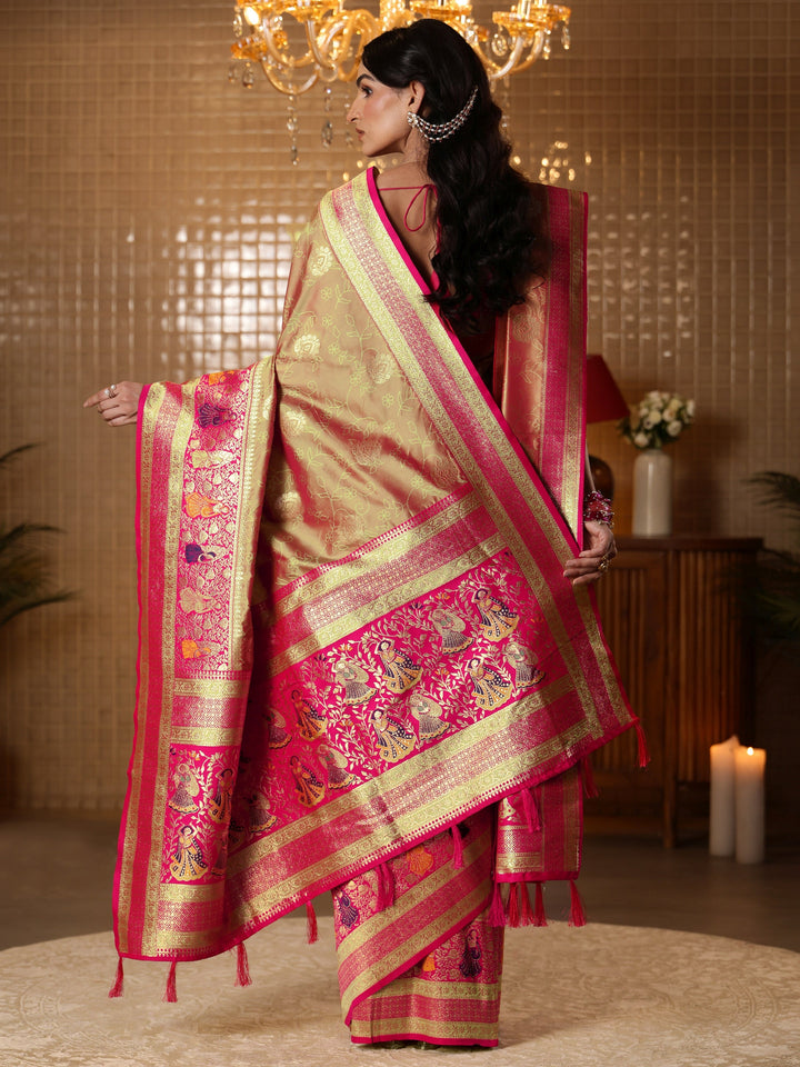Libas Mustard Floral Woven Design Silk Blend Saree