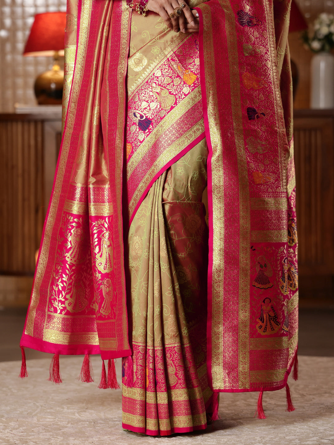 Libas Mustard Floral Woven Design Silk Blend Saree