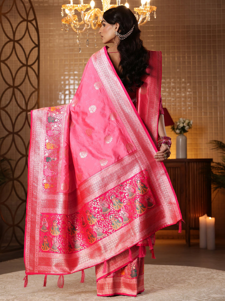 Libas Pink Floral Woven Design Silk Blend Saree