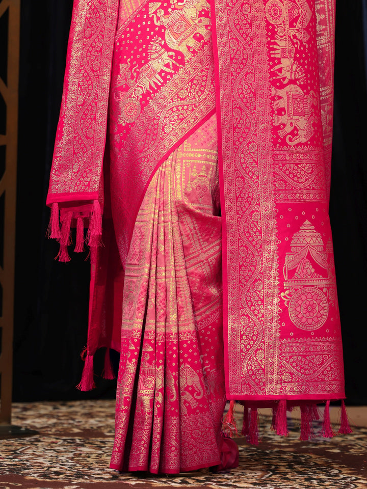 Libas Hot Pink Gharchola Silk Blend Saree with Dupatta