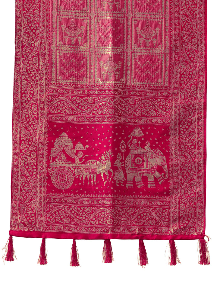 Libas Hot Pink Gharchola Silk Blend Saree with Dupatta