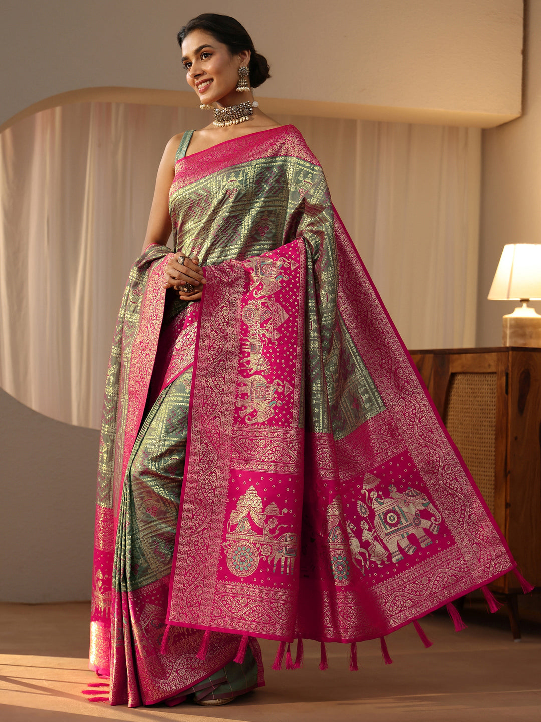 Libas Grey Gharchola Silk Blend Saree