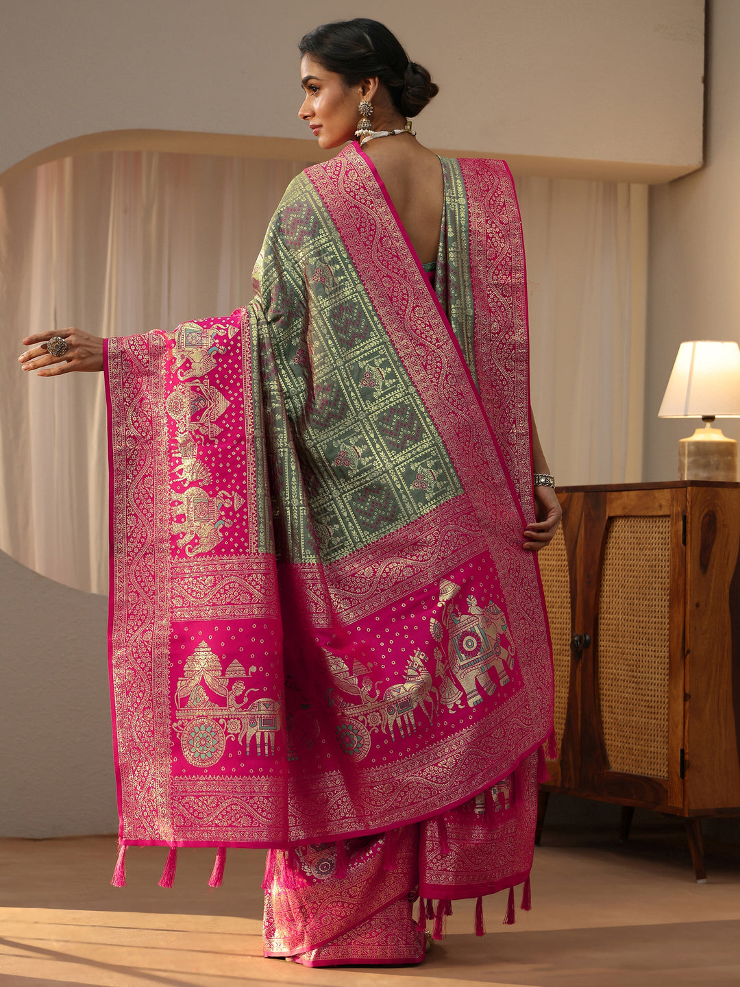 Libas Grey Gharchola Silk Blend Saree