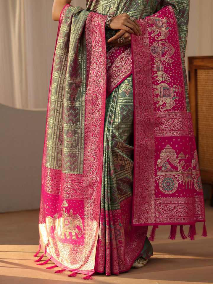 Libas Grey Gharchola Silk Blend Saree