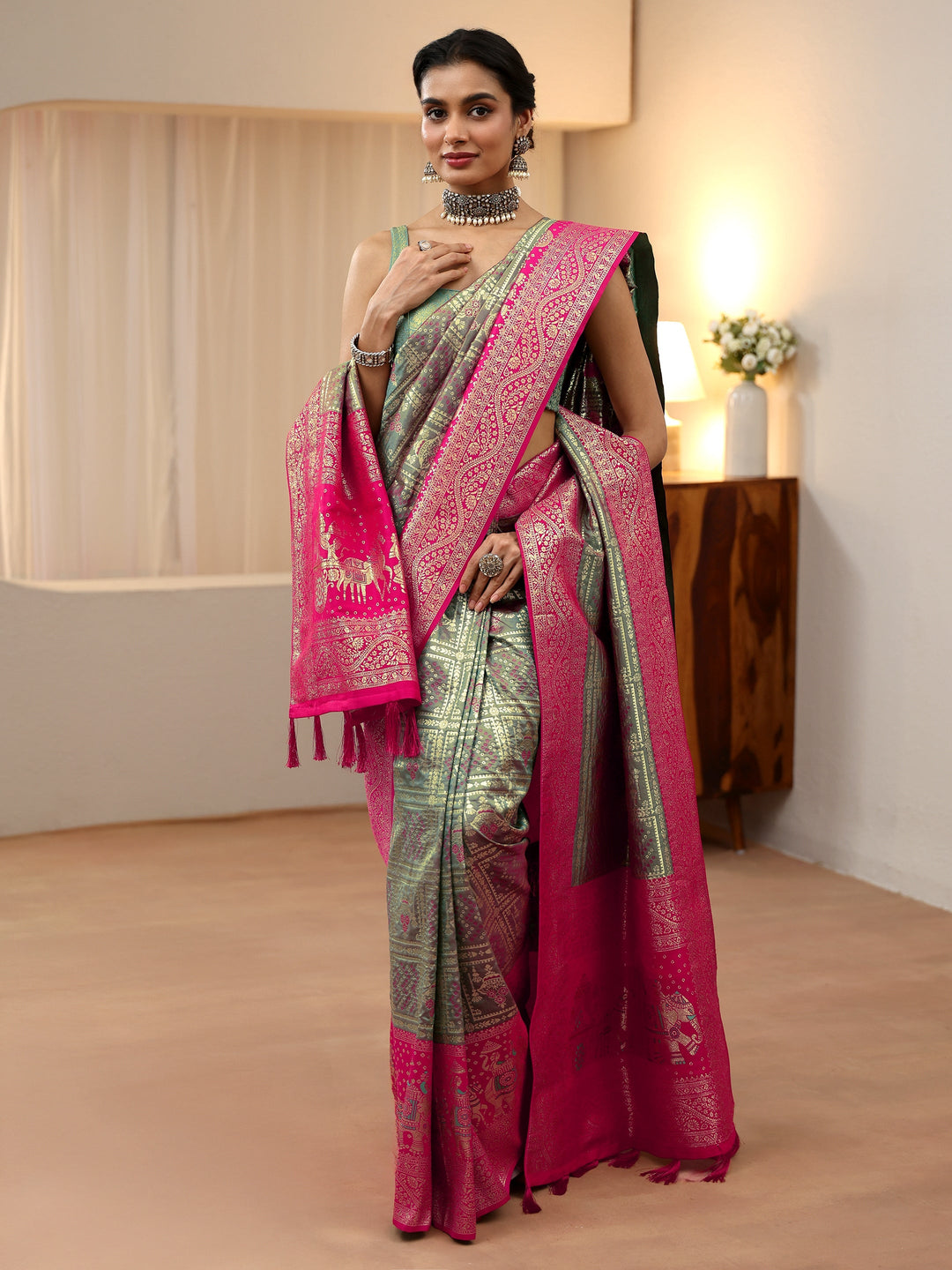 Libas Grey Gharchola Silk Blend Saree