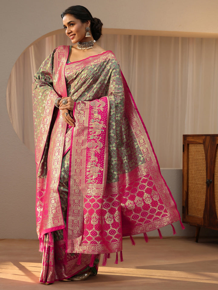 Libas Grey Gharchola Silk Blend Saree