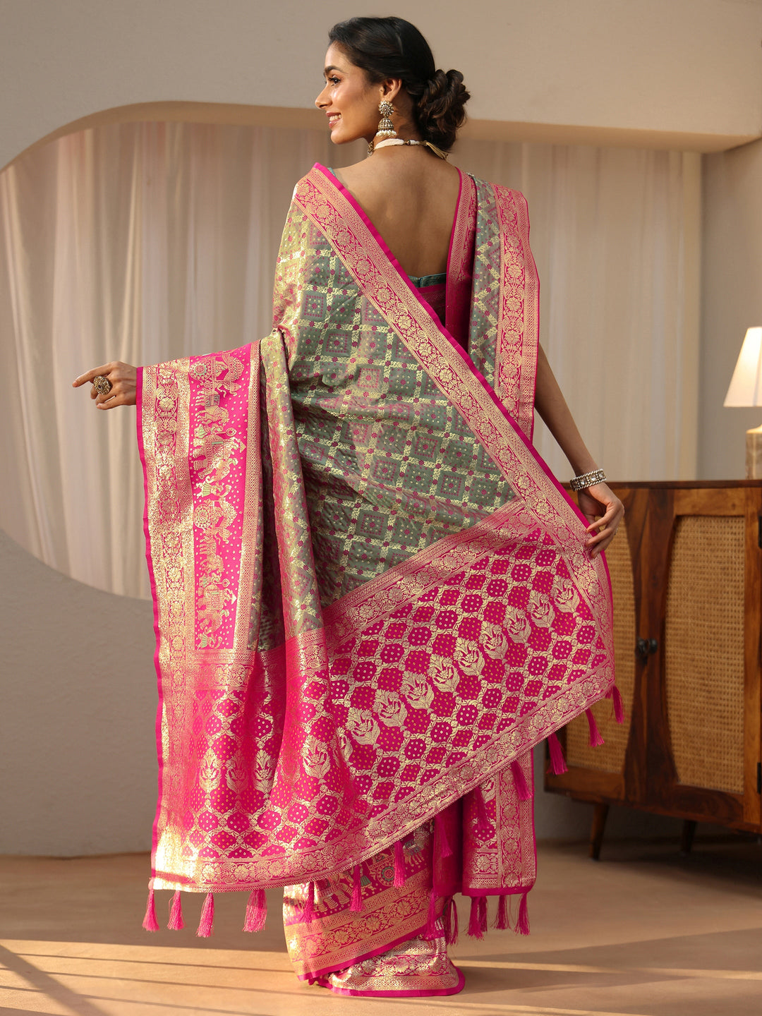 Libas Grey Gharchola Silk Blend Saree