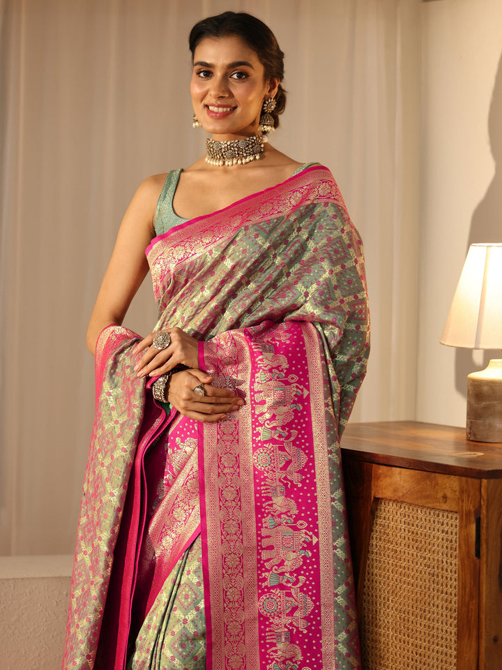 Libas Grey Gharchola Silk Blend Saree
