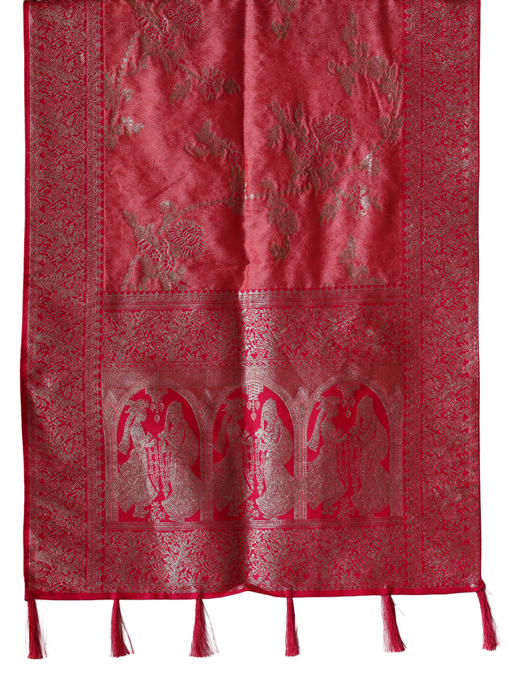 Libas Peach Floral Woven Design Silk Blend Saree
