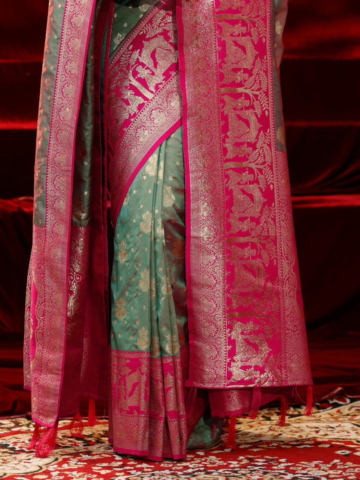 Libas Grey Ethnic Motif Woven Design Silk Blend Saree with dupatta