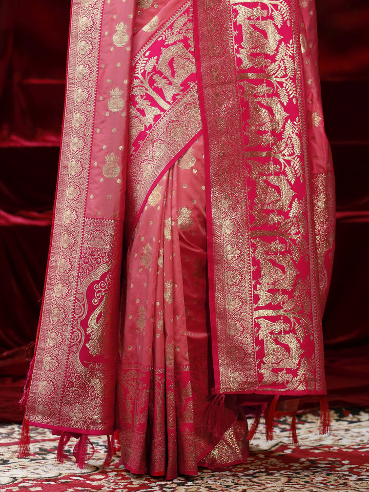 Libas Peach Ethnic Motif Woven Design Silk Blend Saree with dupatta
