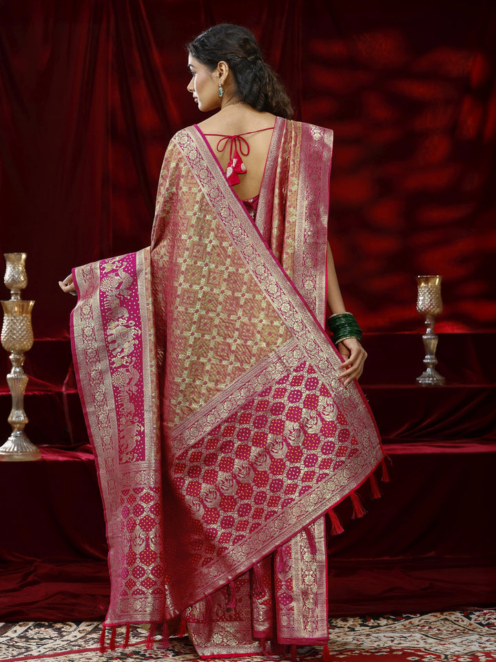Libas Mustard Ethnic Motif Woven Design Silk Blend Saree with dupatta