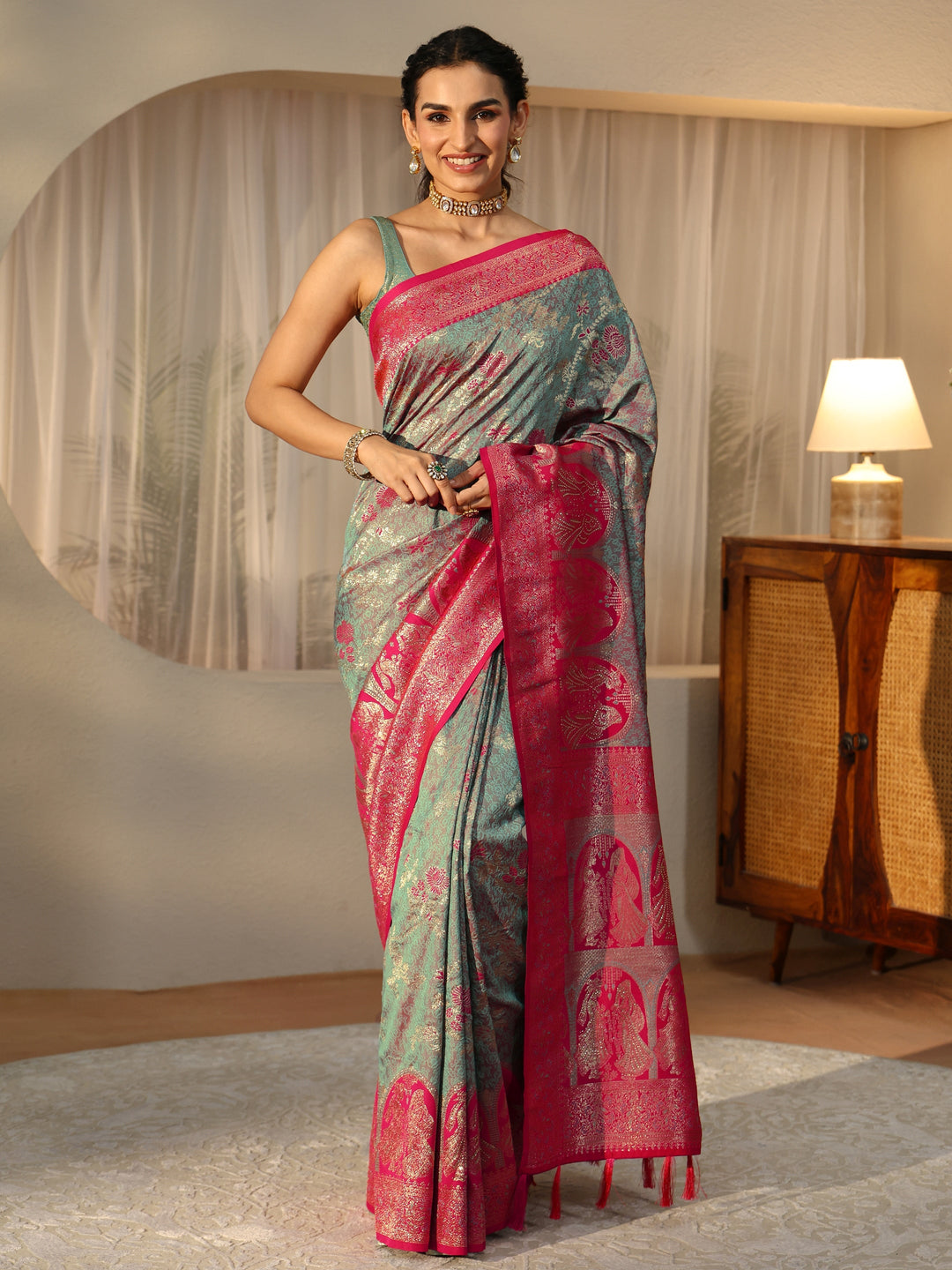Libas Dusty Blue Baluchari Silk Blend Saree