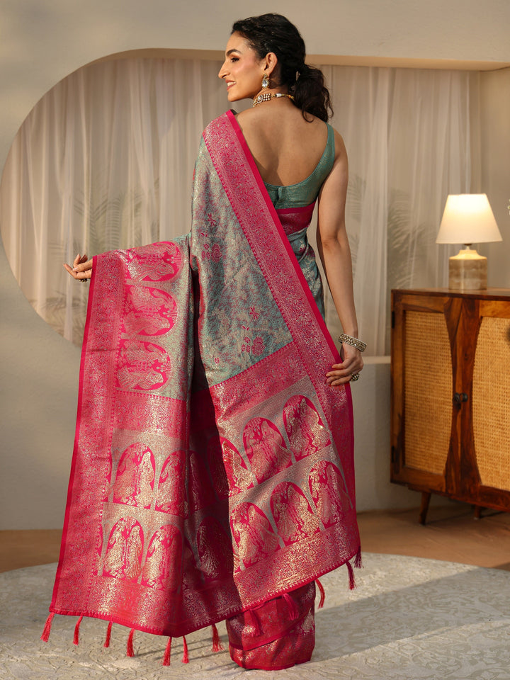 Libas Dusty Blue Baluchari Silk Blend Saree