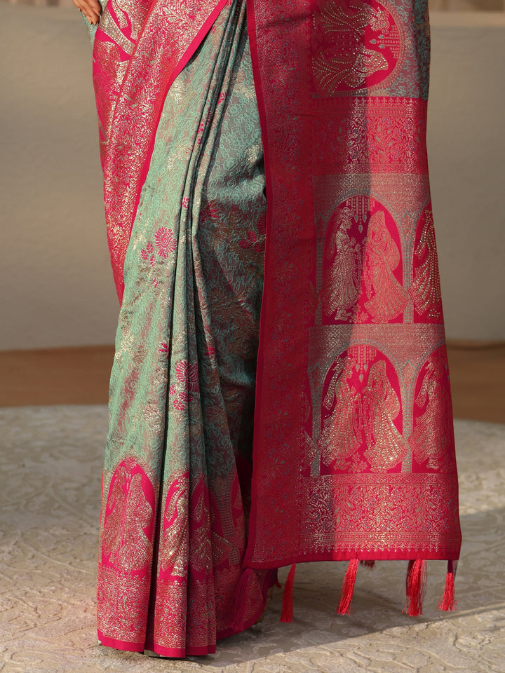 Libas Dusty Blue Baluchari Silk Blend Saree