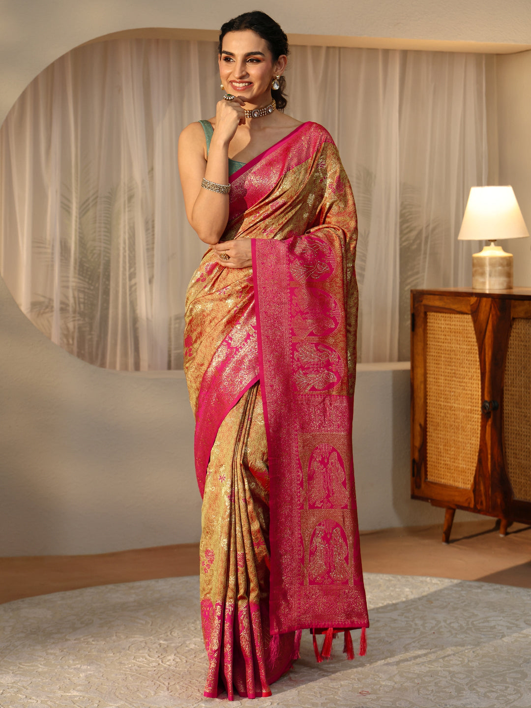 Libas Mustard Baluchari Silk Blend Saree