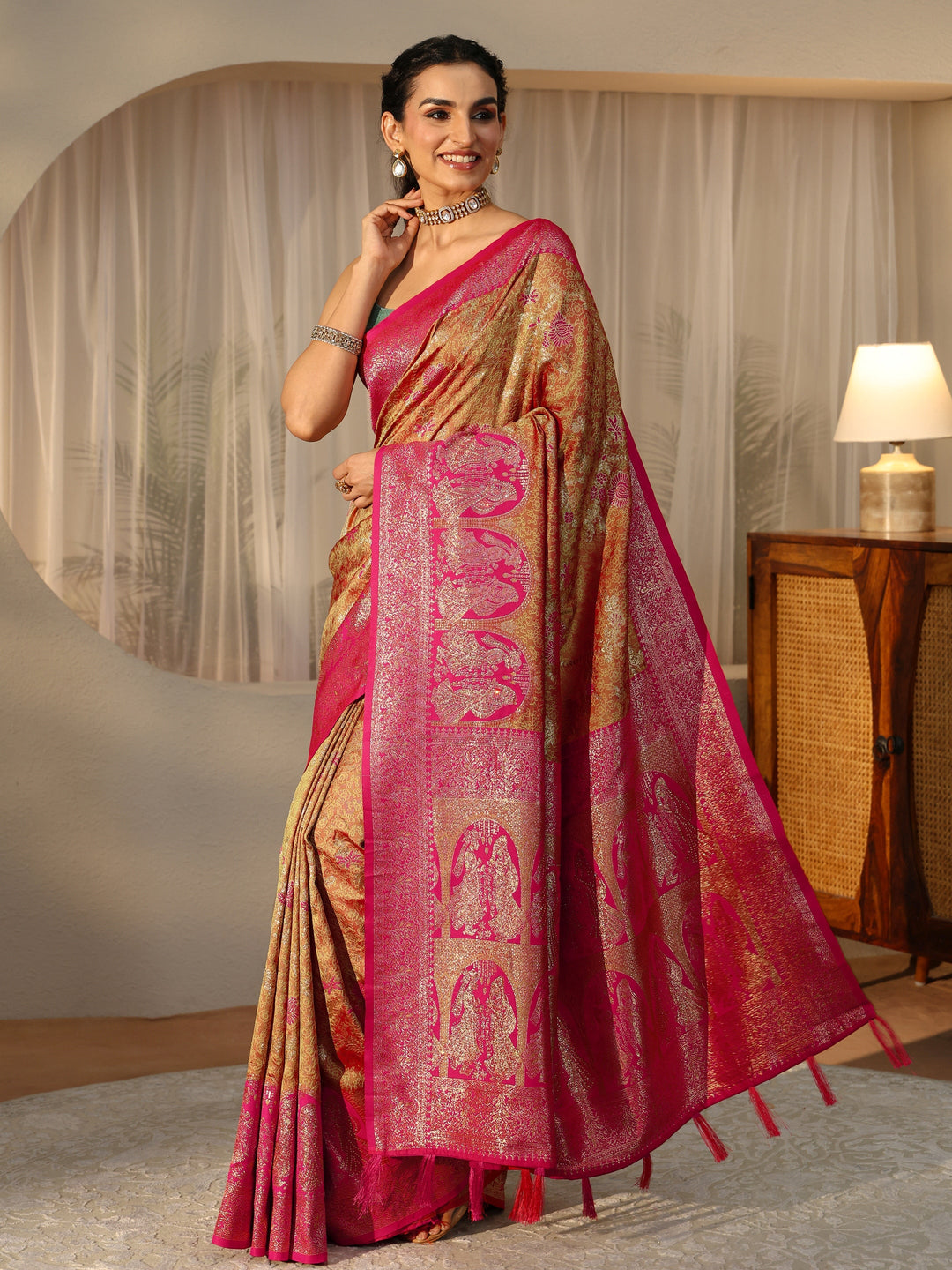 Libas Mustard Baluchari Silk Blend Saree