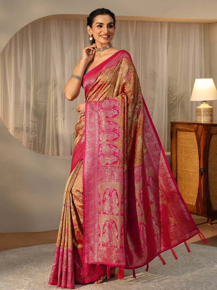 Libas Mustard Baluchari Silk Blend Saree