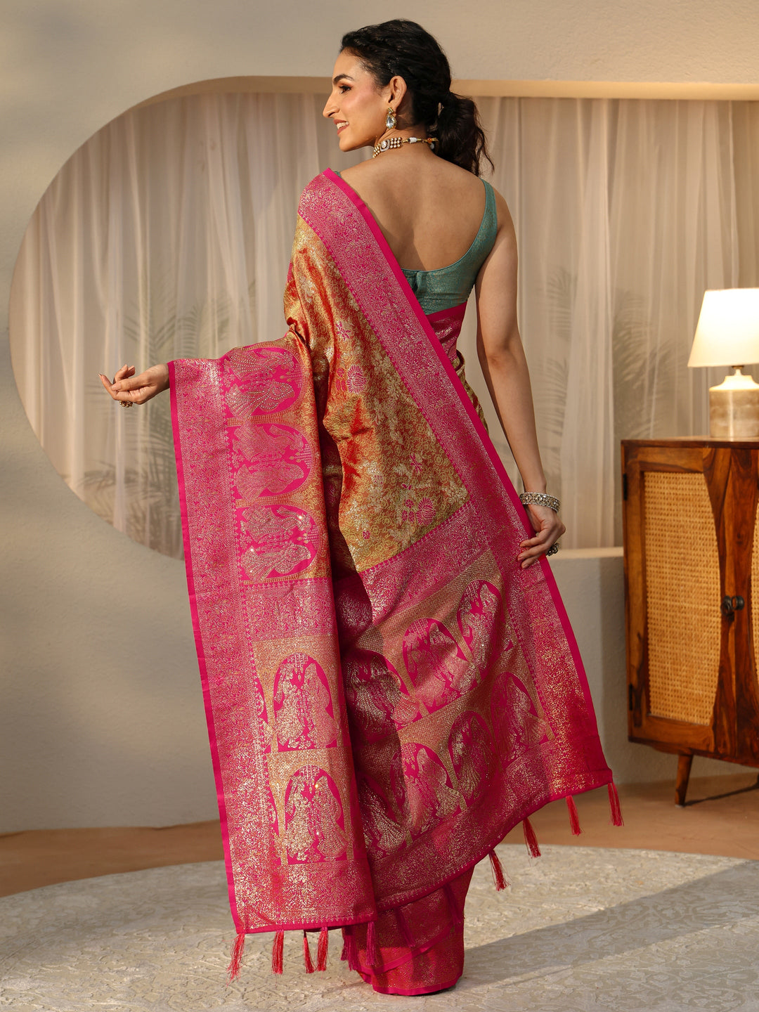 Libas Mustard Baluchari Silk Blend Saree