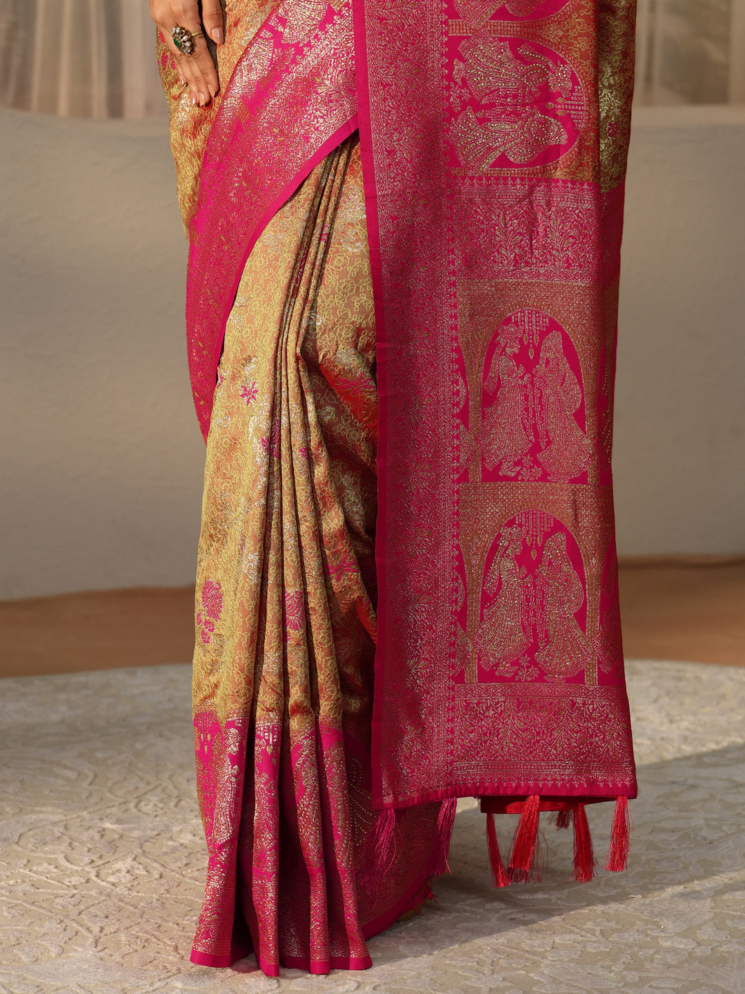 Libas Mustard Baluchari Silk Blend Saree